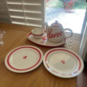 Collectible Vintage Kellogg’s Cereal FLAVOR Tea‎ Pot, Cup, 2 Dinner Plates Cup